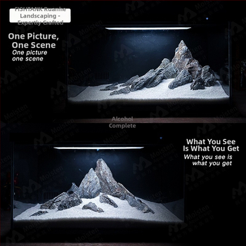 Desktopni akvarij s krajobraznim dizajnom — snježni planinski kraj, integrirani potok, prirodni materijali