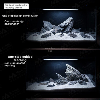 Desktopni akvarij s krajobraznim dizajnom — snježni planinski kraj, integrirani potok, prirodni materijali