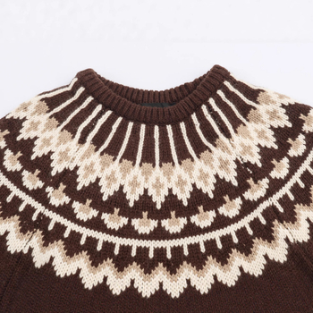 Jacquard pleteni pulover s kapuljom, poluturtleneck, 3/4 rukavi, kratka duljina, poliester-akrilna smjesa