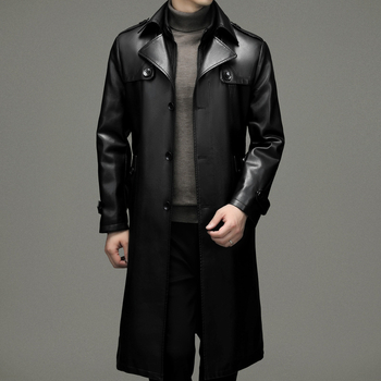 Muška PU kožna jakna, dugačak kroj, punk stil, dvostruki ovratnik, zatvarač