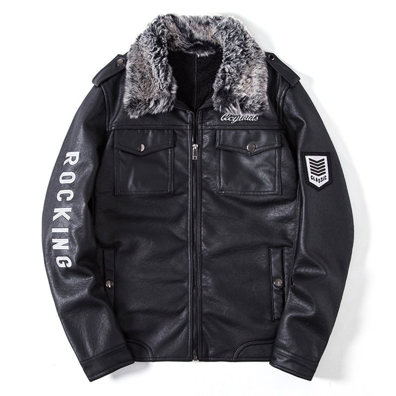 PU kožna motociklistička jakna s krznenom podstavom, ovratnik s reverom, zatvarač, zimski stil