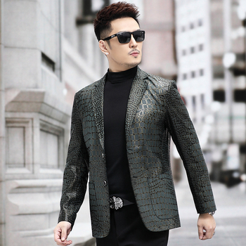 Δερμάτινο μπουφάν από γνήσιο δέρμα προβάτου, μοτίβο κροκοδειλου, γείσο σακακιού, μονόμπανο κλείσιμο, φόδρα πολυεστέρα, φθινόπωρο 2025