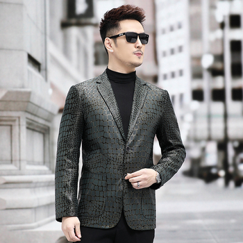 Δερμάτινο μπουφάν από γνήσιο δέρμα προβάτου, μοτίβο κροκοδειλου, γείσο σακακιού, μονόμπανο κλείσιμο, φόδρα πολυεστέρα, φθινόπωρο 2025