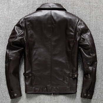 Ανδρικό δερμάτινο μπουφάν, γιακάς λαπέλ, φερμουάρ, γνήσιο δέρμα, πολλαπλές τσέπες