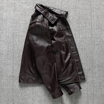 Ανδρικό δερμάτινο μπουφάν, γιακάς λαπέλ, φερμουάρ, γνήσιο δέρμα, πολλαπλές τσέπες