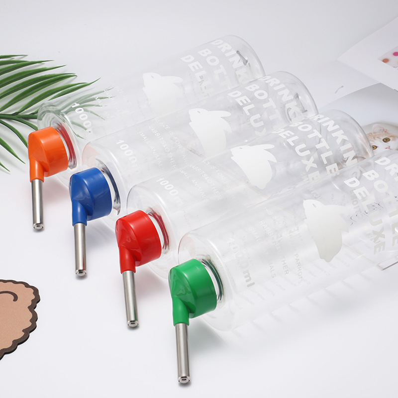 Sticlă de apă pentru animale de companie cu bilă dublă din oțel, 1000 ml, plastic + oțel inoxidabil, pentru chinchilla