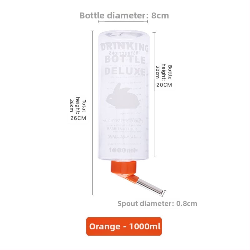 Sticlă de apă pentru animale de companie cu bilă dublă din oțel, 1000 ml, plastic + oțel inoxidabil, pentru chinchilla