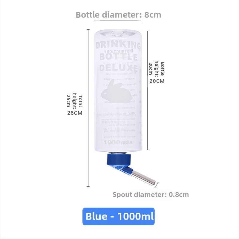 Sticlă de apă pentru animale de companie cu bilă dublă din oțel, 1000 ml, plastic + oțel inoxidabil, pentru chinchilla