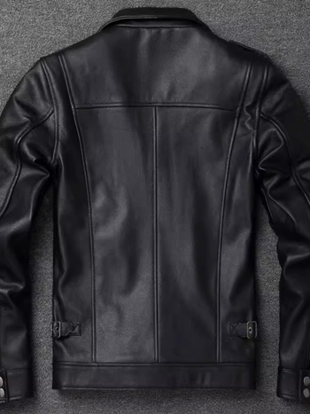 Muška kratka kožna jakna s reverom i zatvaračem — prirodna koža, ovčja koža, podstava od polipropilena, jesen 2025