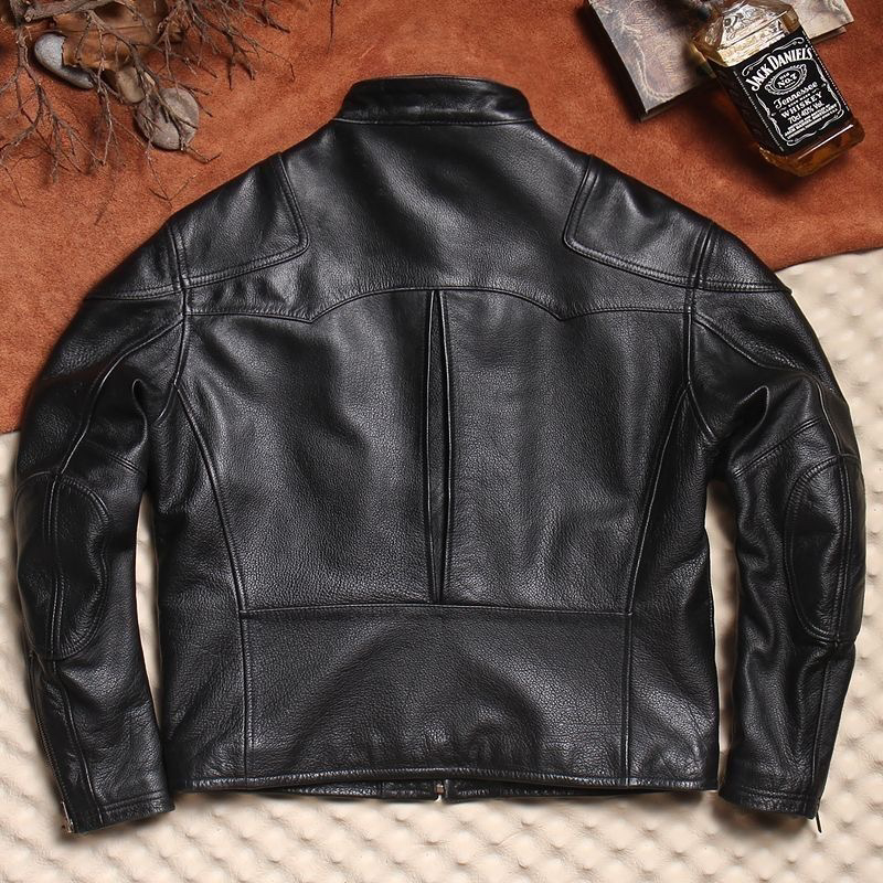 Δερμάτινο μπουφάν σε στενή γραμμή με στάντ γιακά και φερμουάρ, γνήσιο δέρμα