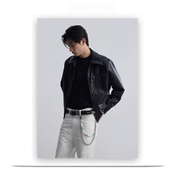 Muška PU kožna jakna za motocikle sa stojećim ovratnikom i zatvaračem (podstava od acetata; više džepova)