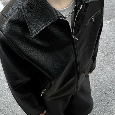 Muška PU kožna jakna za motocikle sa stojećim ovratnikom i zatvaračem (podstava od acetata; više džepova)