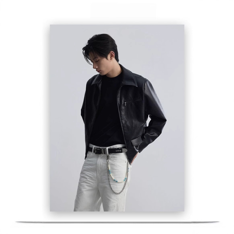 Muška PU kožna jakna za motocikle sa stojećim ovratnikom i zatvaračem (podstava od acetata; više džepova)