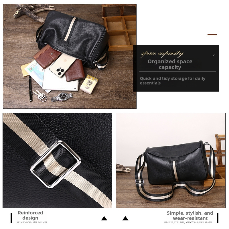 Muška messenger torbica – stil Urban Simplicity; prava koža; vodootporna; Zhihua leather goods; podstava poliester