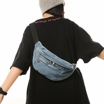 Muška torbica za prsa od denima, street style, smanjenje opterećenja, podstava od poliestera