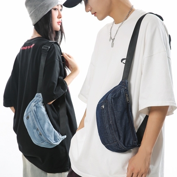 Muška torbica za prsa od denima, street style, smanjenje opterećenja, podstava od poliestera