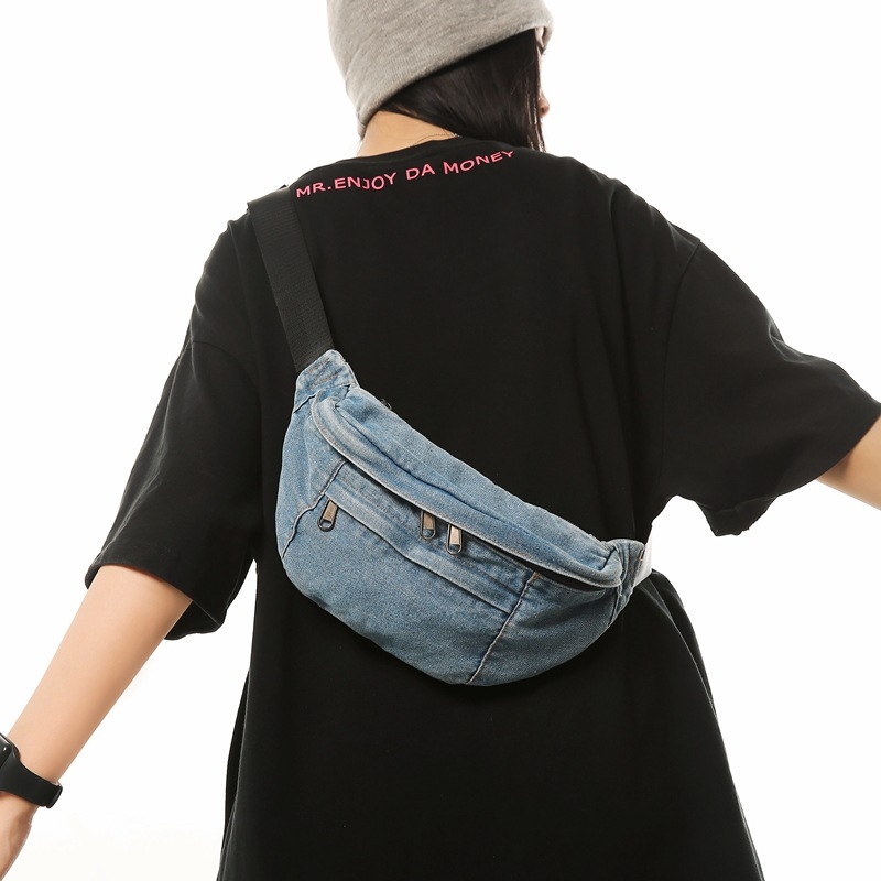 Muška torbica za prsa od denima, street style, smanjenje opterećenja, podstava od poliestera