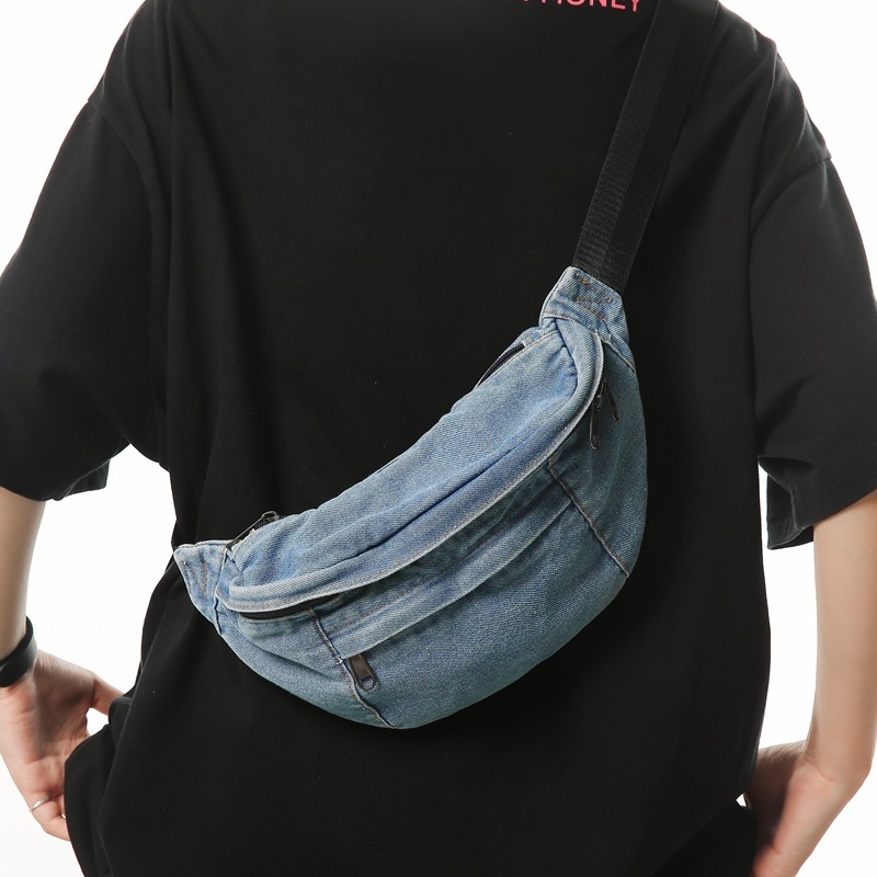 Muška torbica za prsa od denima, street style, smanjenje opterećenja, podstava od poliestera