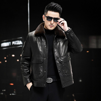 Muška jakna od teleće kože, gradski stil, uski kroj, zatvarač, odvojiva kragna od krzna