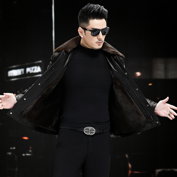 Muška jakna od teleće kože, gradski stil, uski kroj, zatvarač, odvojiva kragna od krzna