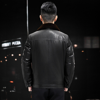 Muška jakna od teleće kože, gradski stil, uski kroj, zatvarač, odvojiva kragna od krzna