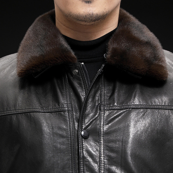 Muška jakna od teleće kože, gradski stil, uski kroj, zatvarač, odvojiva kragna od krzna
