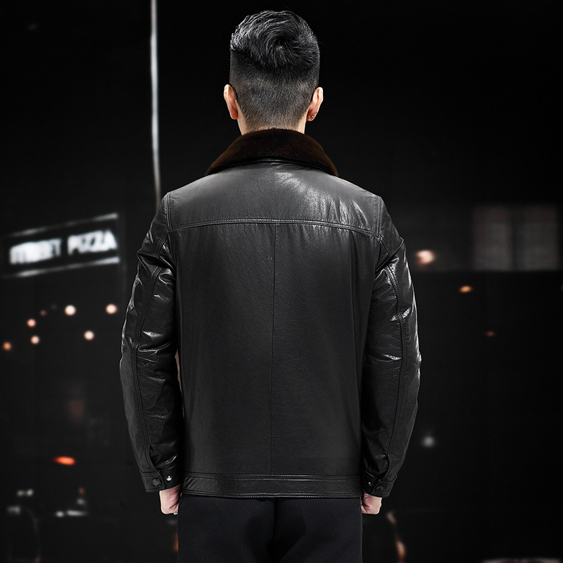 Muška jakna od teleće kože, gradski stil, uski kroj, zatvarač, odvojiva kragna od krzna