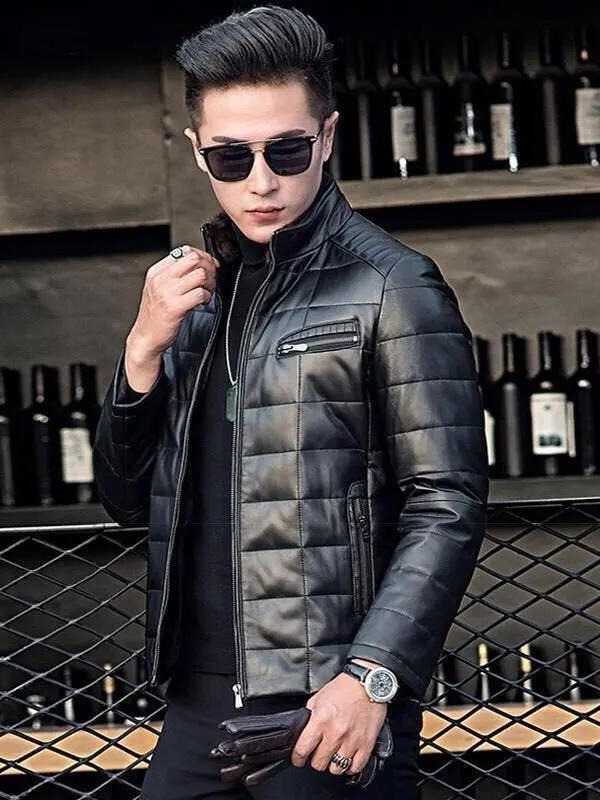 Muška PU kožna jakna u korejskom stilu, slim fit, stojeći ovratnik, zatvarač, poliester podstava