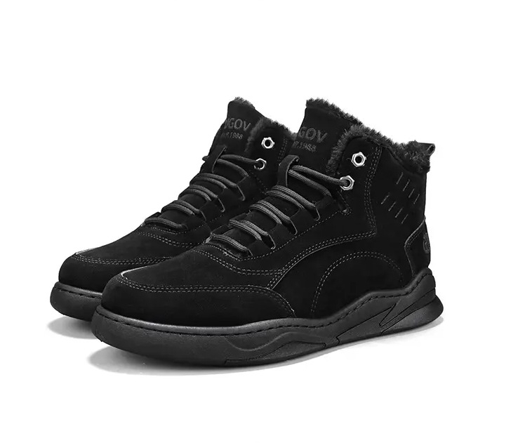 Мъжки домашни обувки с висок връх, топла велур подплата, синтетична кожа горна част, гумена подметка и връзки