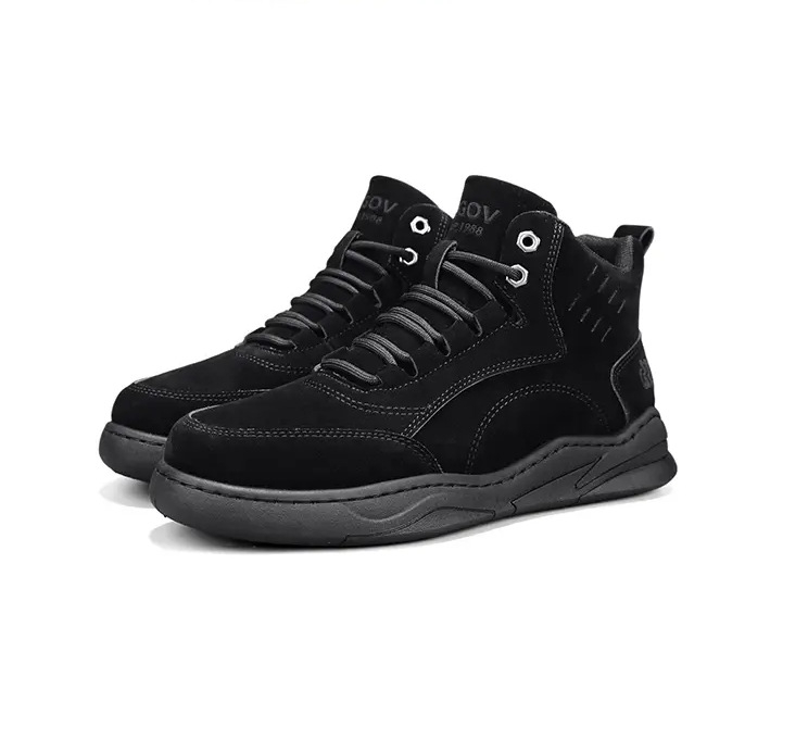 Мъжки домашни обувки с висок връх, топла велур подплата, синтетична кожа горна част, гумена подметка и връзки