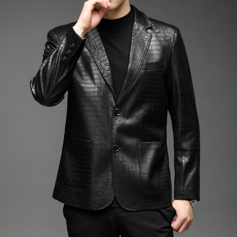 Muško crno PU kožno sako, dvostruko kopčanje, rever, korejski stil, casual, za jesen i proljeće