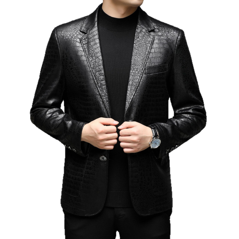 Muško crno PU kožno sako, dvostruko kopčanje, rever, korejski stil, casual, za jesen i proljeće