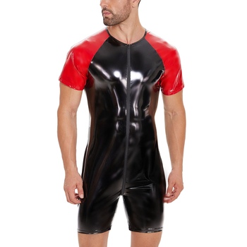 Muški jumpsuit od PVC lažne kože, uski kroj, zip sprijed, dugačak 80–100 cm, podstava od spandeksa