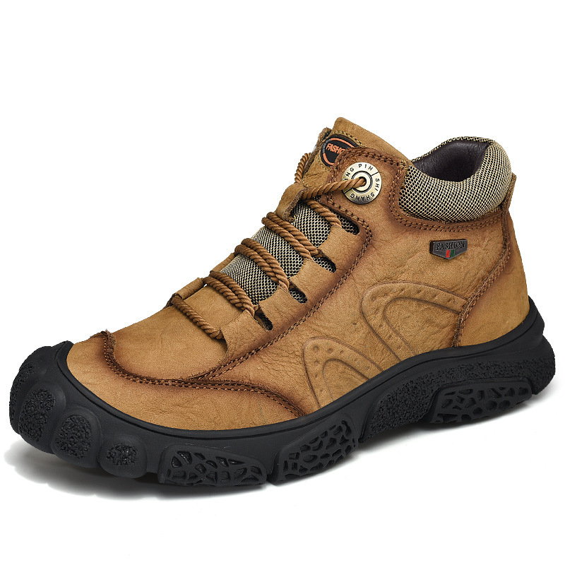 Muške zimske čizme od kože prve klase, s unutarnjom umjetnom kratkom vunom, outdoor planinarske čizme, anti-slip gumena potplat, klinasti đon 1–3 cm