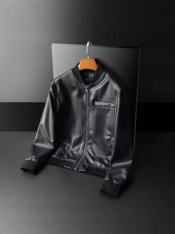 Muška PU kožna jakna, rever s ovratnikom, uski kroj, polyester podstava, jesen 2024