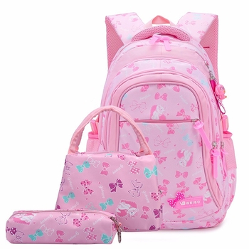 Unisex školski ranac, trodijelni set, geometrijski uzorak, vanjska najlon tkanina, prozračan dizajn, poliester podstava, naramenica s zračnim jastučićem