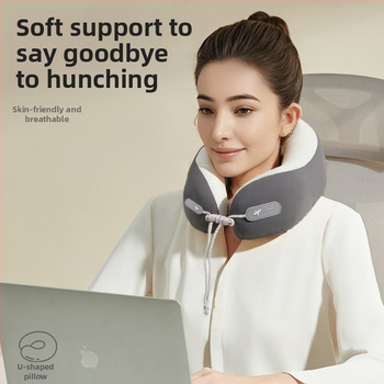 Jastuk za putovanje od memorijske pjene s U-oblikom, s logom, navlaka od pamuka i spandexa, moderan minimalistički dizajn, podrška vratnoj kralježnici