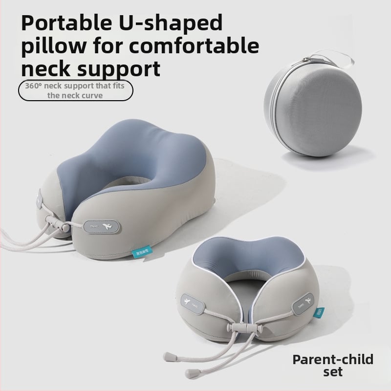 Jastuk za putovanje od memorijske pjene s U-oblikom, s logom, navlaka od pamuka i spandexa, moderan minimalistički dizajn, podrška vratnoj kralježnici