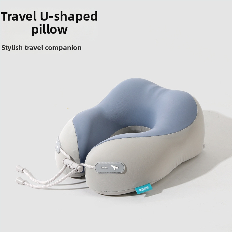Jastuk za putovanje od memorijske pjene s U-oblikom, s logom, navlaka od pamuka i spandexa, moderan minimalistički dizajn, podrška vratnoj kralježnici