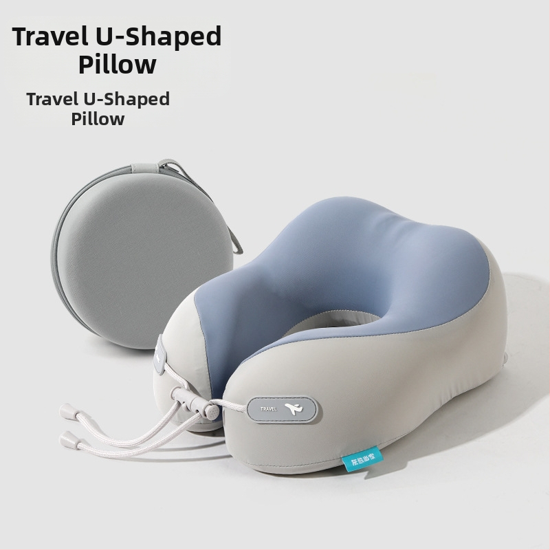 Jastuk za putovanje od memorijske pjene s U-oblikom, s logom, navlaka od pamuka i spandexa, moderan minimalistički dizajn, podrška vratnoj kralježnici