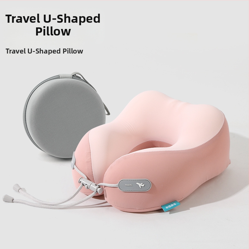 Jastuk za putovanje od memorijske pjene s U-oblikom, s logom, navlaka od pamuka i spandexa, moderan minimalistički dizajn, podrška vratnoj kralježnici