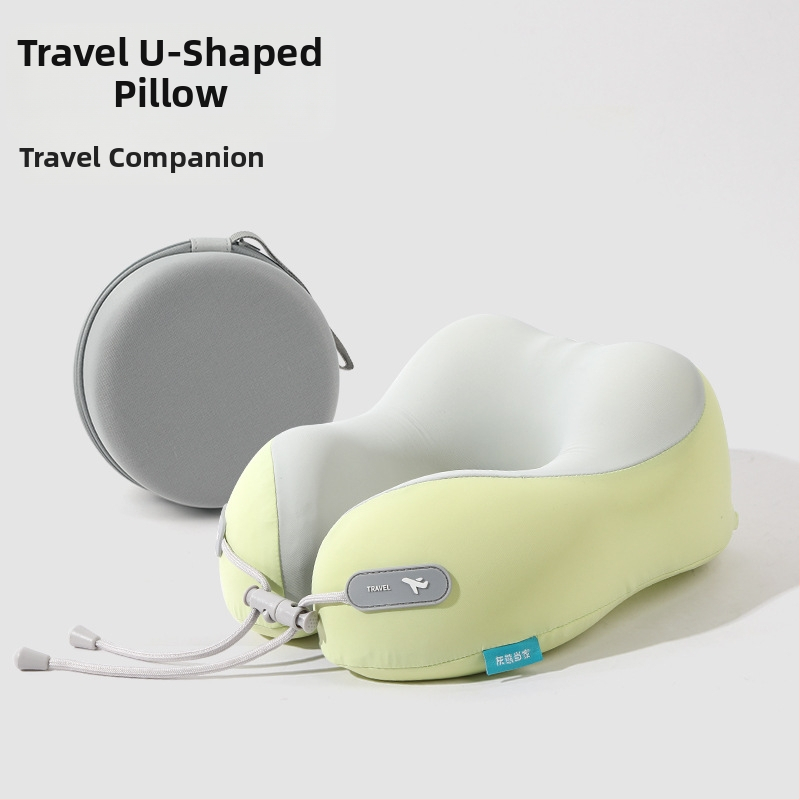 Jastuk za putovanje od memorijske pjene s U-oblikom, s logom, navlaka od pamuka i spandexa, moderan minimalistički dizajn, podrška vratnoj kralježnici
