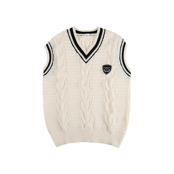 Muški pleteni prsluk bez rukava s V-izrezom, vuneni, color-block uzorak, široki kroj, preppy stil