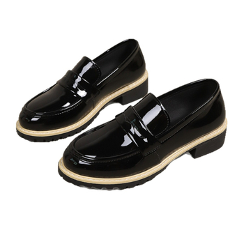 Mocasini dama stil britanic, vârf rotund, parte superioară PU, toc gros mic și talpă din cauciuc — toamnă 2025