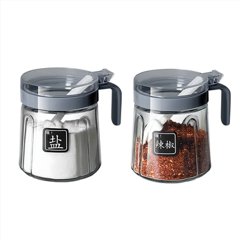 Set din sticlă pentru condimente în bucătărie — borcane pentru sare, borcan MSG și recipient de ulei; stil modern minimalist, logo imprimat, personalizare disponibilă