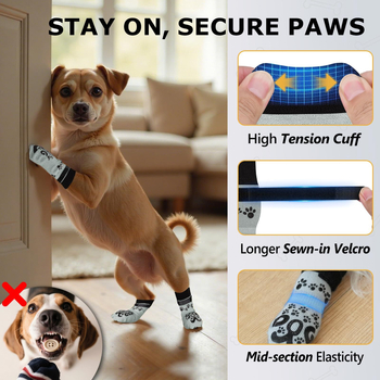 Kutyazokni Velcro-ral, csúszásmentes, csíkos mintázat, poliészter, jacquard szövés, minden évszakban használható