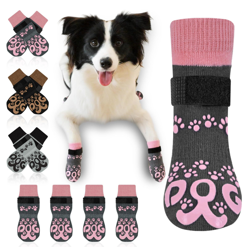 Kutyazokni Velcro-ral, csúszásmentes, csíkos mintázat, poliészter, jacquard szövés, minden évszakban használható