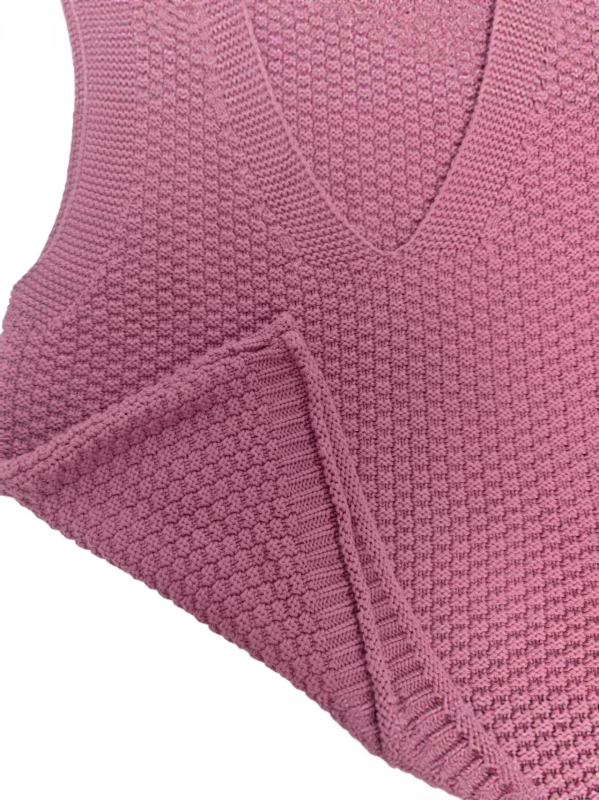Pleteno prsluk s V-izrezom, 100% pamuk, bez rukava, širok kroj, vintage stil