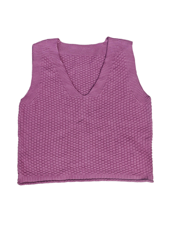 Pleteno prsluk s V-izrezom, 100% pamuk, bez rukava, širok kroj, vintage stil