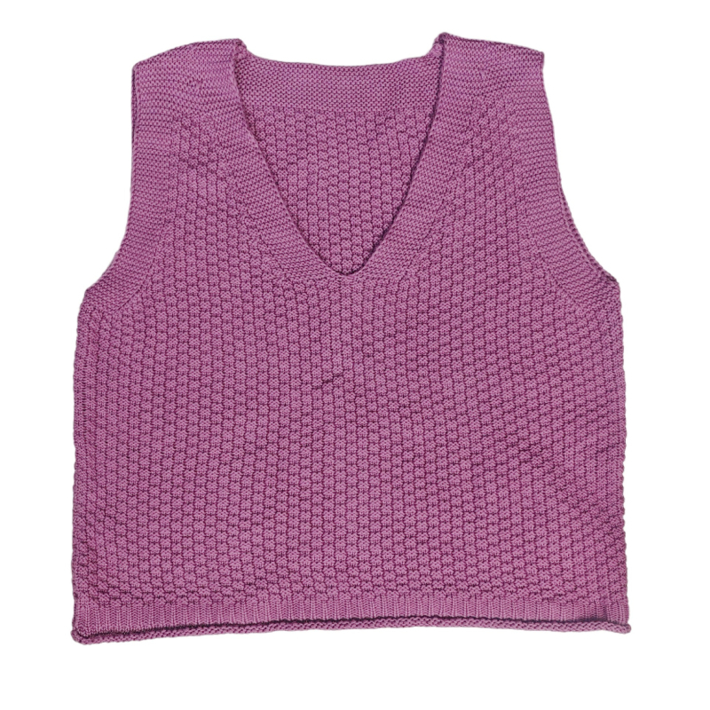 Pleteno prsluk s V-izrezom, 100% pamuk, bez rukava, širok kroj, vintage stil